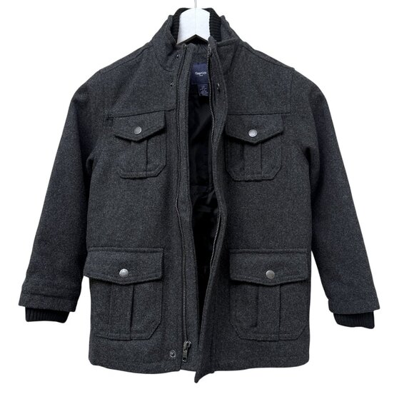 GAP Kids Coat Size Small Boys Gray Wool Blend Cargo Utility Jacket Peacoat - Picture 4 of 12